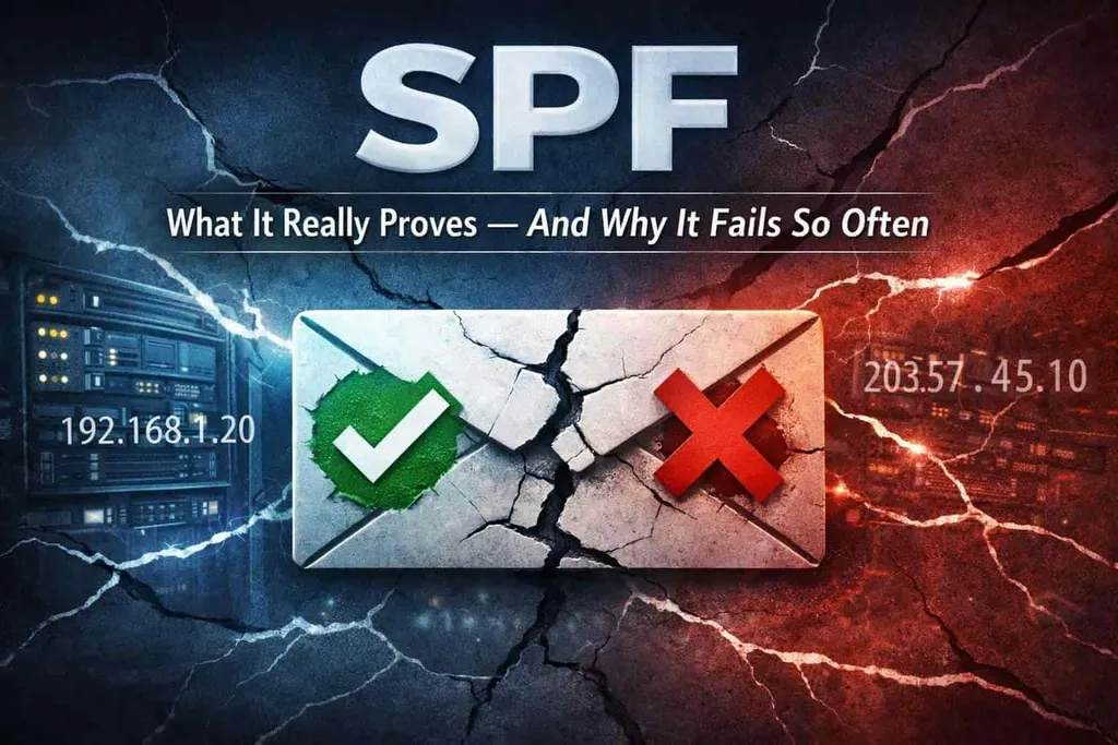 SPF authentication showing authorised servers passing and unauthorised IPs failing.
