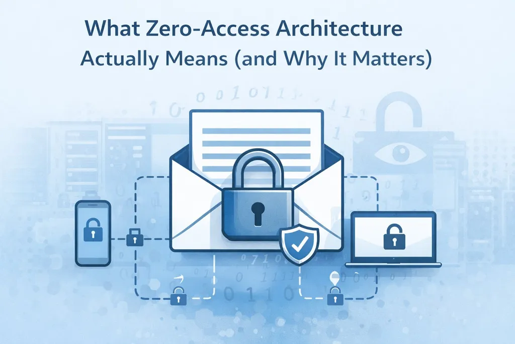 Illustration showing zero-access email architecture where only the user can read message contents
