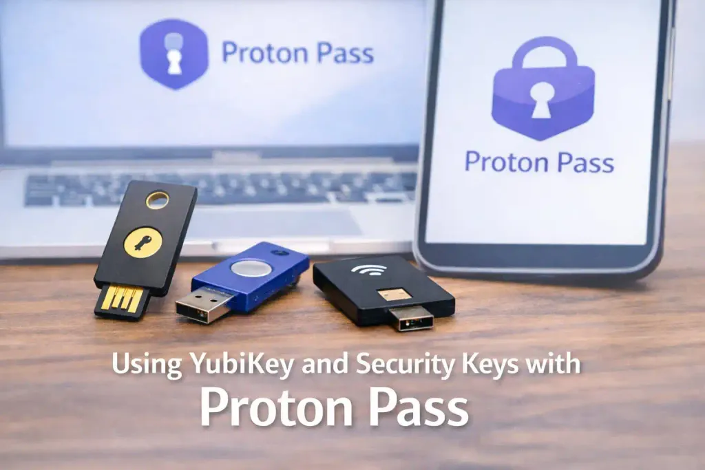 Proton Pass shown with YubiKey and security keys used for two-factor authentication