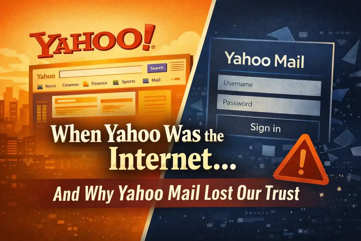Yahoo Mail login screen with broken trust concept